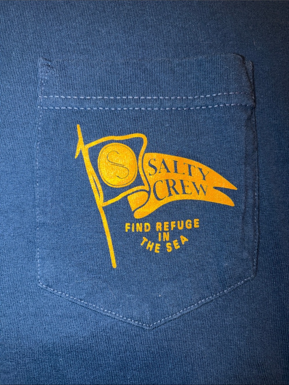 Salty Crew Navy Pocket Tee with Yellow Flag Logo